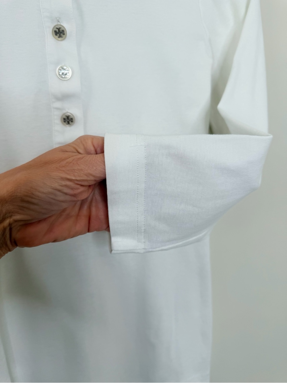 Tory Burch White Knit Polo Top Logo Buttons 3/4 Sleeve Stretch Classic Size M - Picture 5 of 11